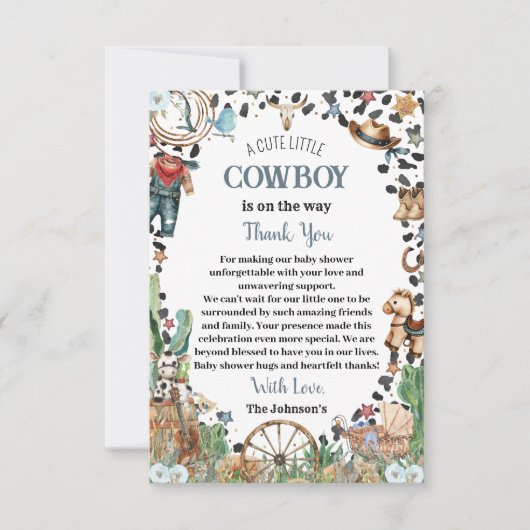 かわいい小さなカウボーイ西の水の色ベビーシャワー サンキューカード (正面)