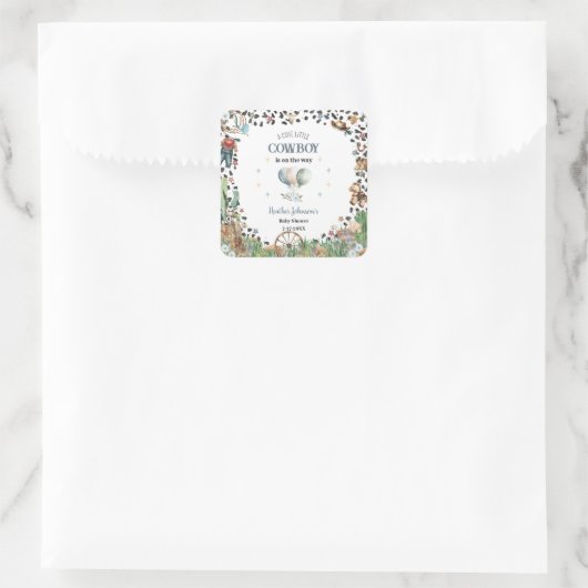 かわいい小さなカウボーイ西の水の色ベビーシャワー スクエアシール (バッグ)