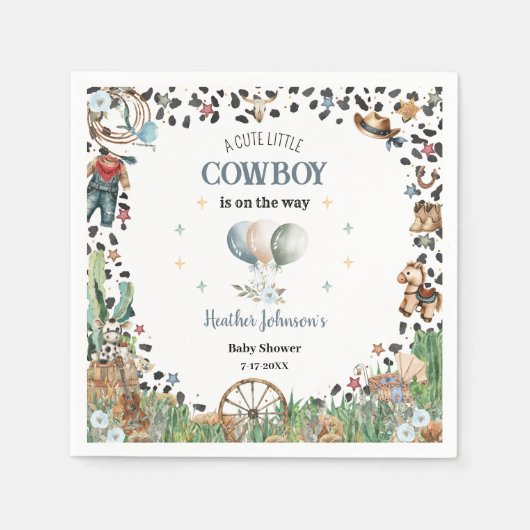 かわいい小さなカウボーイ西の水の色ベビーシャワー スタンダードカクテルナプキン (正面)