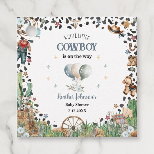 かわいい小さなカウボーイ西の水の色ベビーシャワー フェイバータグ (正面)