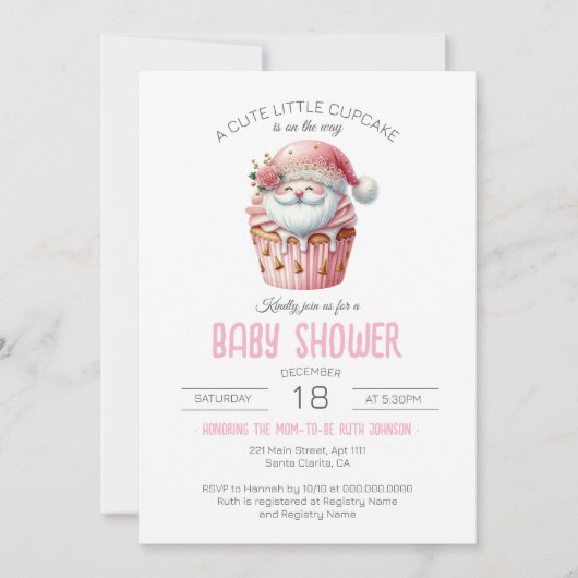 かわいい小さなカップケーキが途中の赤ちゃんシャワー 招待状 (正面)