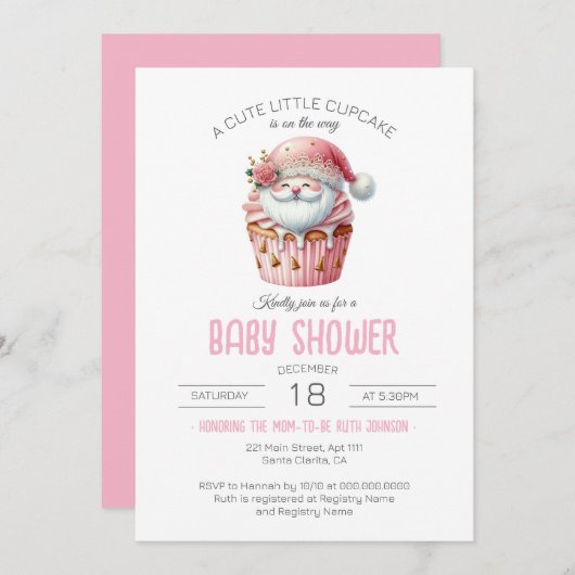かわいい小さなカップケーキが途中の赤ちゃんシャワー 招待状 (正面/裏面)