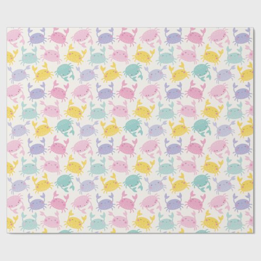 かわいい小さなカニのピンクの薄紫イエローミントクリーム ラッピングペーパー (フラット)