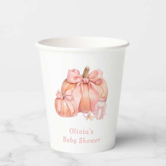 かわいい小さなカボチャのピンクボウの赤ちゃんシャワー 紙コップ (正面)