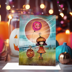 かわいい小さなカボチャの女の子のハロウィンアート カード