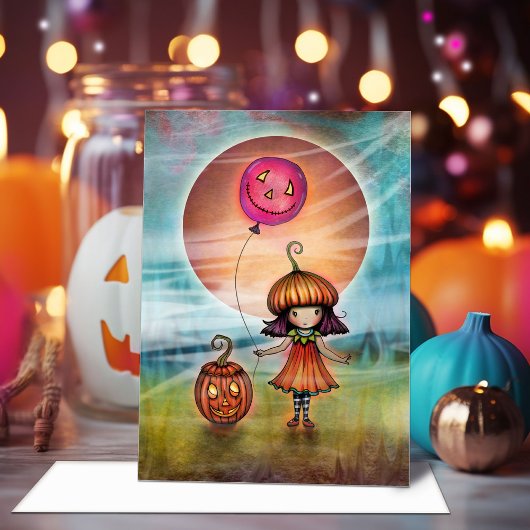 かわいい小さなカボチャの女の子のハロウィンアート カード