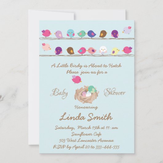 かわいい小さなカラフル鳥の赤ちゃんのシャワーの招待状 招待状