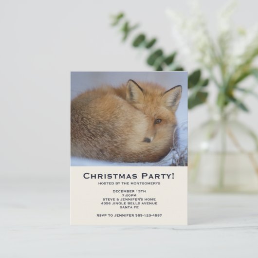かわいい小さなキツネが冬の写真のクリスマスを丸めた インビテーションポストカード (スタンド正面)