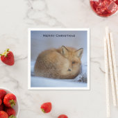 かわいい小さなキツネが冬の写真のクリスマスを丸めた スタンダードカクテルナプキン (インサイチュ)