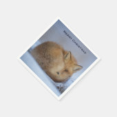 かわいい小さなキツネが冬の写真のクリスマスを丸めた スタンダードカクテルナプキン (角)