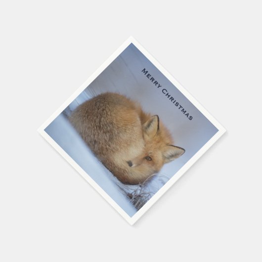 かわいい小さなキツネが冬の写真のクリスマスを丸めた スタンダードカクテルナプキン (角)