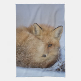 かわいい小さなキツネが冬の写真を丸めた キッチンタオル