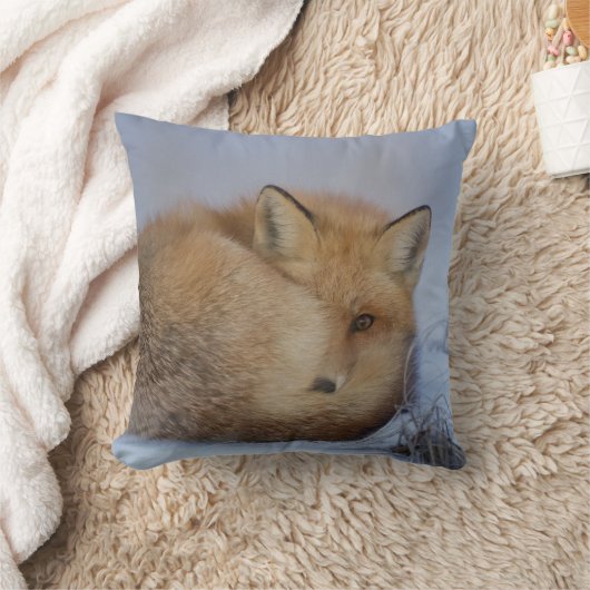 かわいい小さなキツネが冬の写真を丸めた クッション (ブランケット)