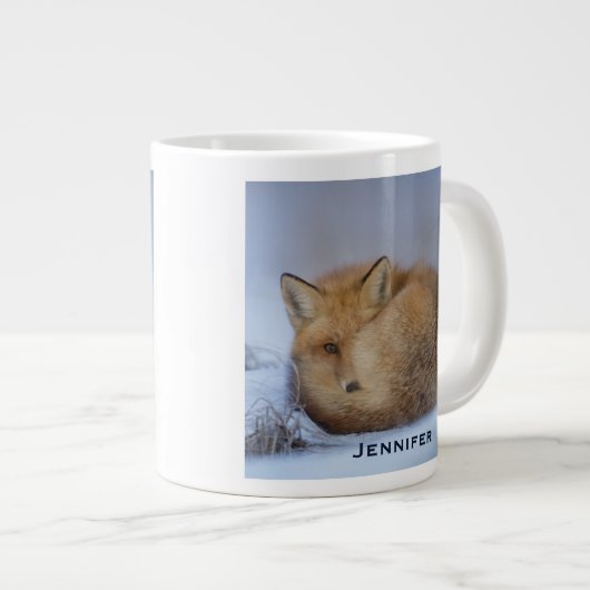 かわいい小さなキツネが冬の写真を丸めた ジャンボコーヒーマグカップ (正面右)