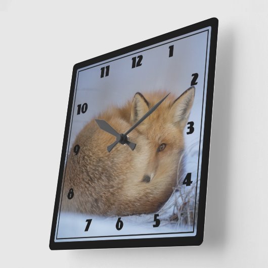 かわいい小さなキツネが冬の写真を丸めた スクエア壁時計 (傾斜)