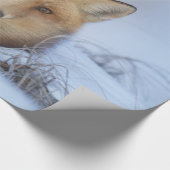 かわいい小さなキツネが冬の写真を丸めた ラッピングペーパー (角)