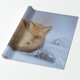 かわいい小さなキツネが冬の写真を丸めた ラッピングペーパー