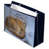 かわいい小さなキツネが冬の写真を丸めた ラージペーパーバッグ (正面アングル)