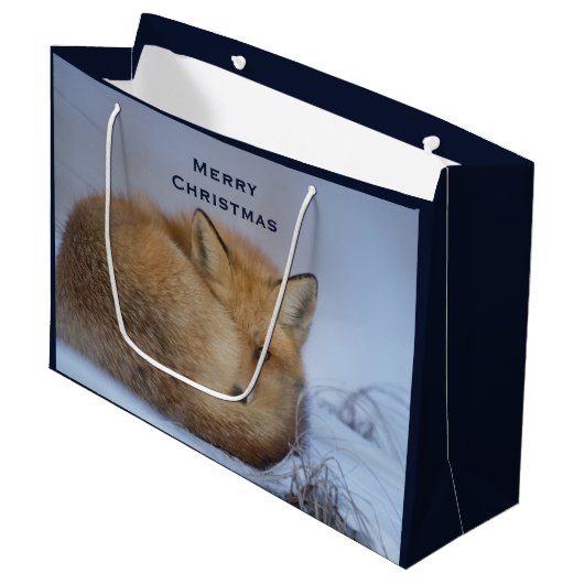 かわいい小さなキツネが冬の写真を丸めた ラージペーパーバッグ (正面アングル)