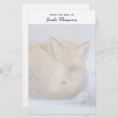 かわいい小さなキツネが冬の写真を丸めた 便箋 (正面/裏面)