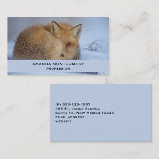 かわいい小さなキツネが冬の写真を丸めた 名刺 (正面/裏面)