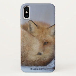 かわいい小さなキツネが冬の写真を丸めた iPhone X ケース