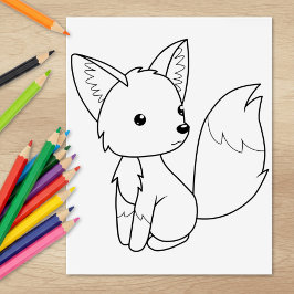 かわいい小さなキツネのカラーリングページ ラバースタンプ