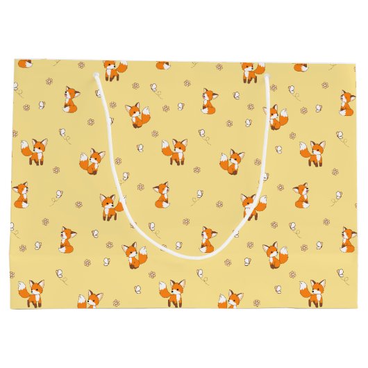 かわいい小さなキツネのパターン(黄色) ラージペーパーバッグ (裏面)