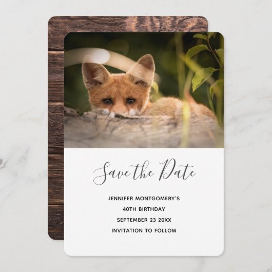 かわいい小さなキツネの写真日時を保存 セーブザデート (正面/裏面)