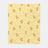 かわいい小さなキツネオンイエロー フリースブランケット (正面)