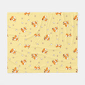 かわいい小さなキツネオンイエロー フリースブランケット (正面(横))