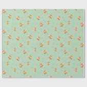 かわいい小さなキツネオングリーン ラッピングペーパー (フラット)