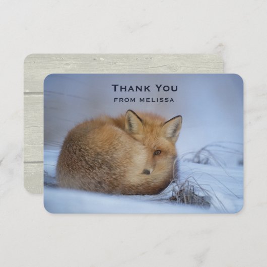 かわいい小さなキツネカール冬の写真ありがとう サンキューカード (正面/裏面)