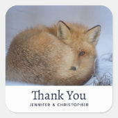 かわいい小さなキツネカール冬の写真誕生日 スクエアシール (正面)