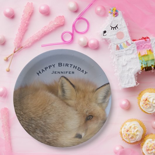 かわいい小さなキツネカール冬の写真誕生日 ペーパープレート (パーティー)