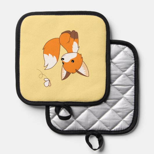 かわいい小さなキツネ蝶の黄色を見る 鍋敷き (正面/裏面)
