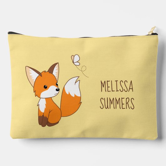 かわいい小さなキツネ蝶を見る黄色 アクセサリーポーチ (裏面)