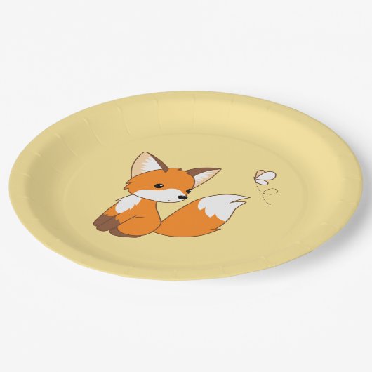 かわいい小さなキツネ蝶を見る黄色 ペーパープレート (アングル)