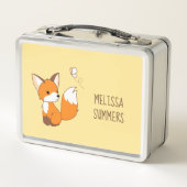 かわいい小さなキツネ蝶を見る黄色 メタルランチボックス (裏面)