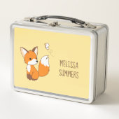 かわいい小さなキツネ蝶を見る黄色 メタルランチボックス (正面)
