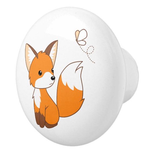 かわいい小さなキツネ蝶を見る セラミックノブ (右)