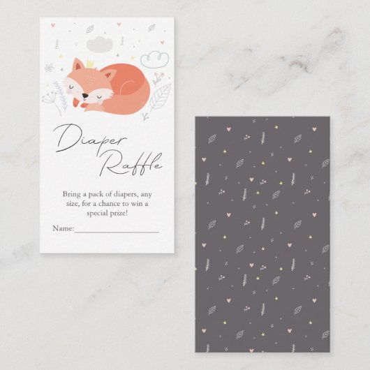 かわいい小さなキツネ赤ちゃんシャワーおむつラッフル エンクロージャーカード (正面/裏面)