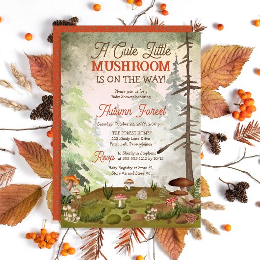 かわいい小さなキノコが赤ちゃんシャワーの途中にある 招待状