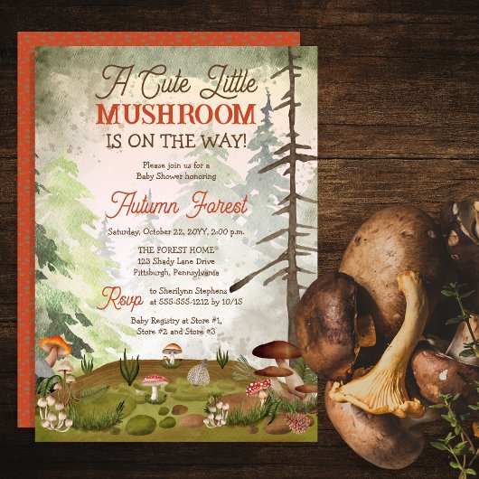 かわいい小さなキノコが赤ちゃんシャワーの途中にある 招待状