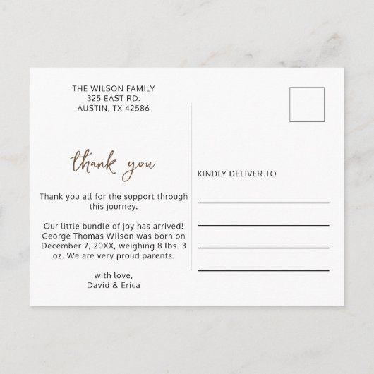 かわいい小さなキノコの写真誕生のお知らせ 案内ポストカード (裏面)