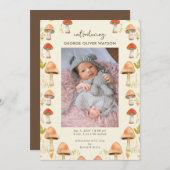 かわいい小さなキノコの写真誕生のお知らせ 案内状 (正面/裏面)