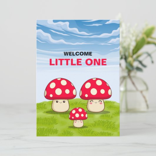 かわいい小さなキノコの木の国の赤ちゃんシャワー 招待状 (スタンド正面)