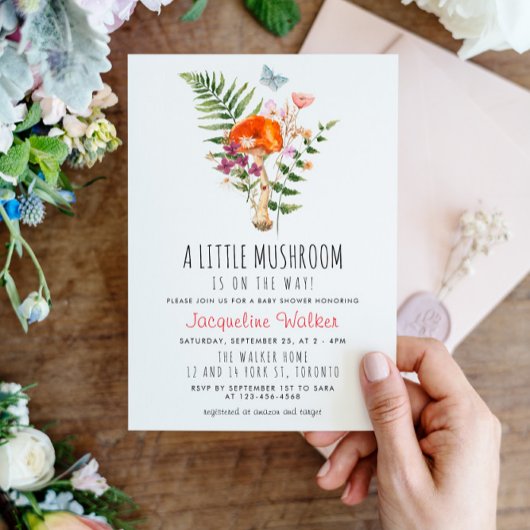 かわいい小さなキノコの赤ちゃんシャワー 招待状