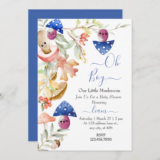 かわいい小さなキノコの赤ちゃんシャワー 招待状 (正面/裏面)