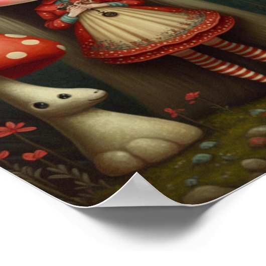 かわいい小さなキノコ帽子ガールアート ポスター (角)